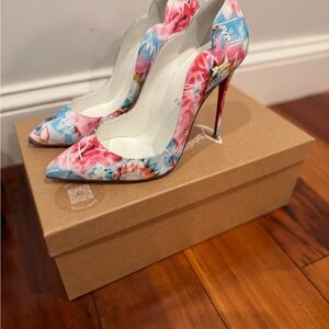 Christian Louboutin Pink and Blue Floral Heels